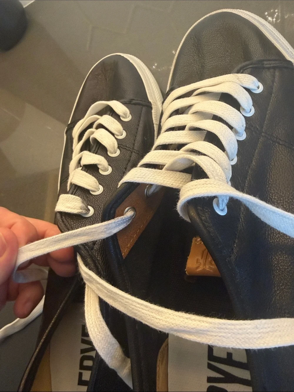 Frye Black Leather Low-Top Sneakers with White Laces